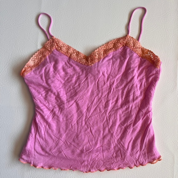 YP Collection Vintage Y2K Pink Orange Lace Fitted Camisole Large - Picture 1 of 6